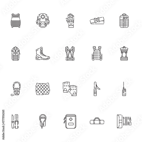 Military equipment black line icon. Vector isolated element