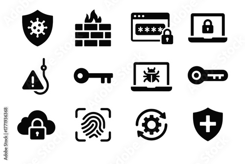 Update secure antivirus icon firewall key vector computing security software icons password