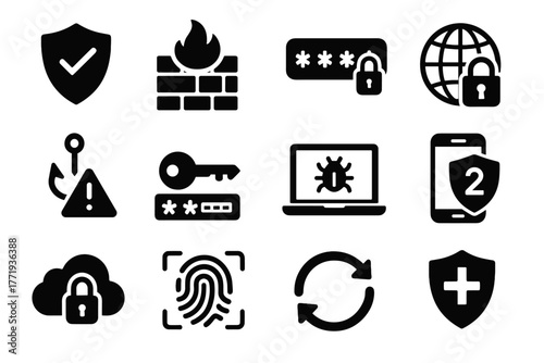Vpn antivirus modern shield cybersecurity encryption icons system vector alert icon scan