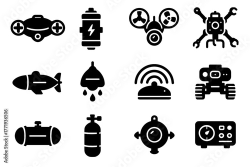 Energy underwater manipulator pod vector drone futuristic robotic propellers icon pressure robots
