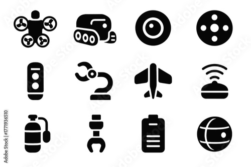 Drone disc pod oxygen sonar propeller claw icon vector robotic module underwater