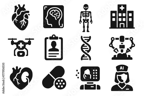 Model medical digital surgeon scan robotic building icon vector set pill