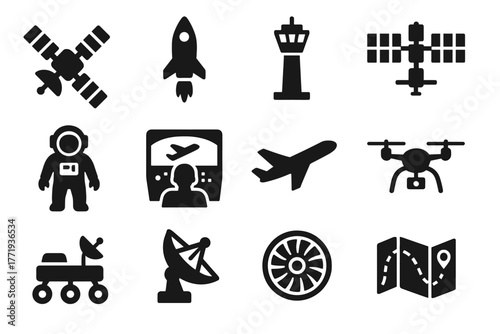 Simulator radar icon airplane grid control space map drone vector aerospace satellite