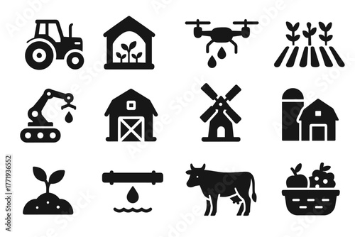 Irrigation vector silo drone icon fruit icons pipe robotic barn agricultural sprout