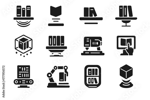 Smart neon projector icons shelf vector futuristic icon hologram interactive reading bookshelf