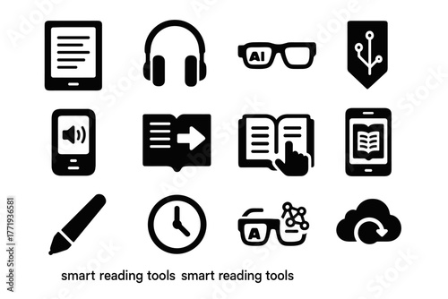 Tracker vector headphones smart glasses bookmark tools icon reading cloud time multitouch