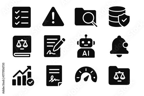 Database warning compliance law bot chart icon vector signature alert ai