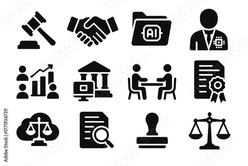 Contract law cloud gavel icons icon ai court handshake mediator vector table