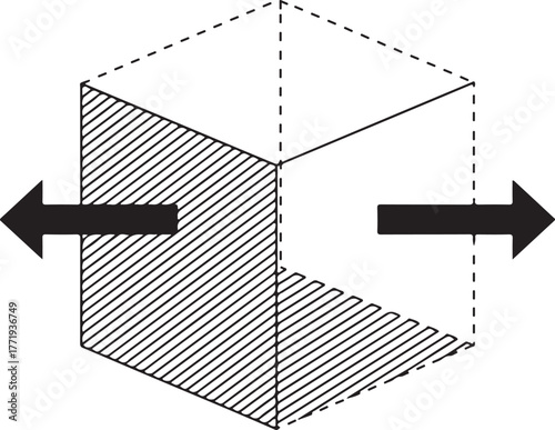 3d cube diagram illustrating depth and directional arrows showing movement or dimensions