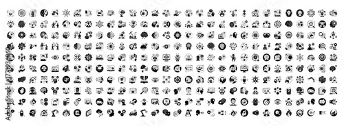 A large collection of diverse black icons on a, representing various concepts and services for web and graphic design