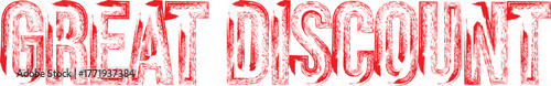Red Grunge “Great Discount” Stamp Label – Sale Promotion Badge on White Background