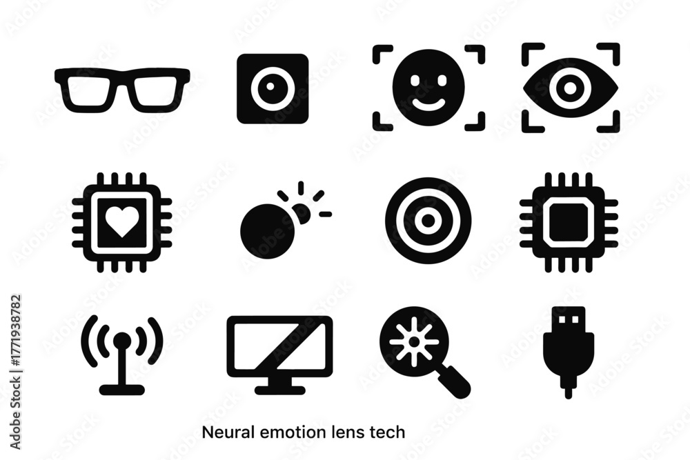Fototapeta premium Vector calibration emotion wireless connector expression sensor icon smart icons module microcamera