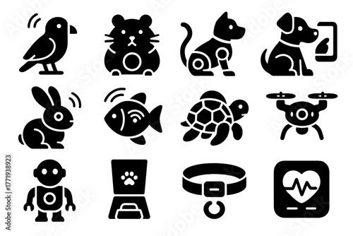 Vector hamster turtle companion drone pet collar icon cyber digital ai