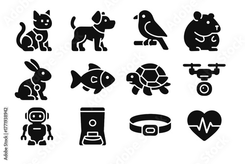 Vector ai fish cat pet icon smart feeder robot virtual robotic