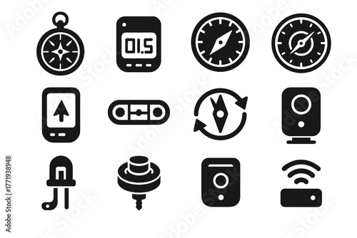 Sensor mounting icon rotation level compass vector icons direction advanced magnetic digital
