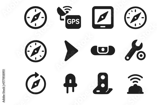 Vector bracket indicator mounting icon set magnetic navigation gps calibration tool