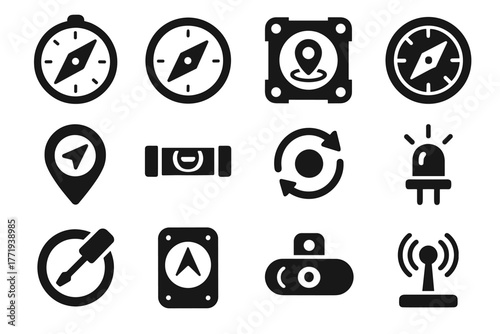 Wireless sensor icon mounting direction vector transmitter smart compass icons rotation navigation