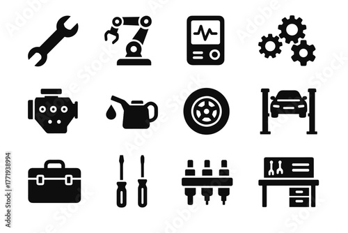 Arm smart mechanic icon wrench oil ai vector screwdrivers diagnostic scanner workbench