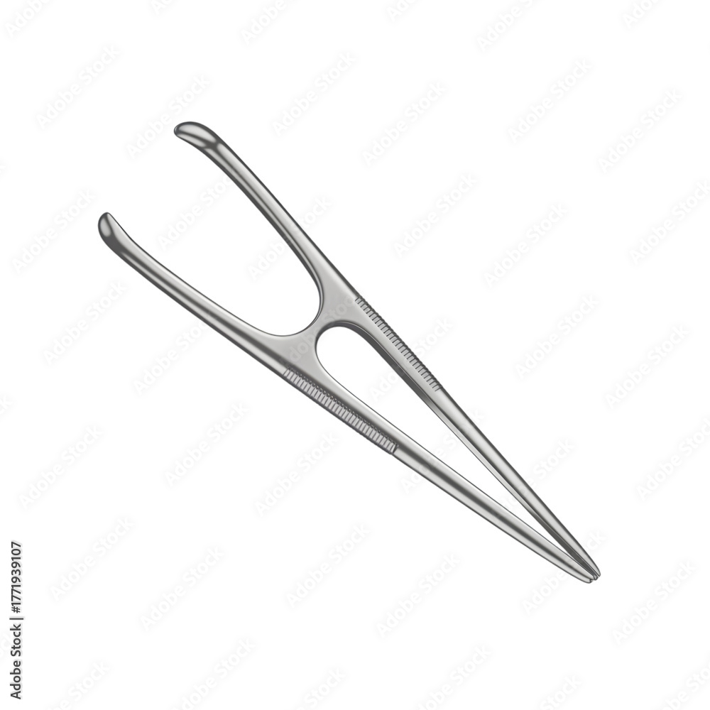 Fototapeta premium Close up realistic 3d render of metal forceps tool isolated on a contrasting surface