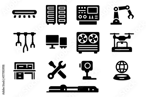 Control vector workbench tech icon lights cyber docking sensors units tools racks