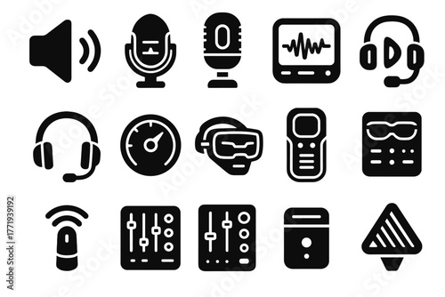 Icon glass microphone vector voice cyber smart filter indicator headset recorder speaker