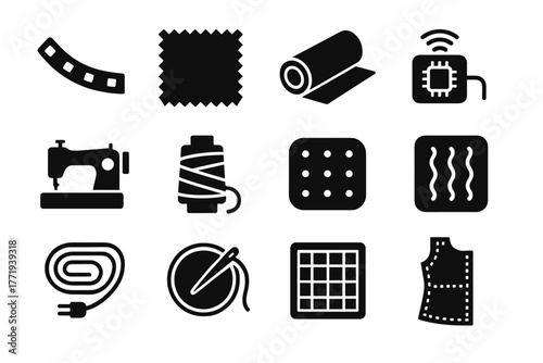Vector advanced textile mat wire conductive tool icon fabric embroidery smart pattern