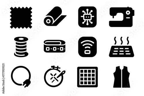 Smart spool embroidery sewing pad wearable fabric pattern vector icon roll