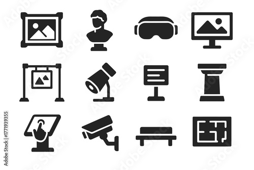 Icon icons panel digital virtual gallery vr pedestal spotlight vector frame touchscreen