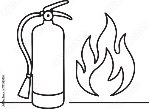 Fire extinguisher standing ready to combat a bright flame a symbol of safety and emergency preparedness for fire prevention and protection