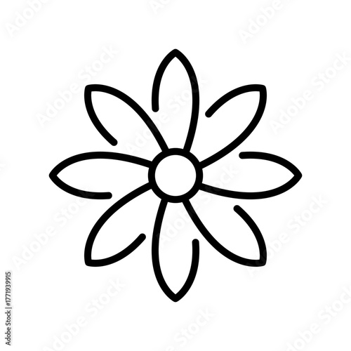 Flower icon. Black outline linear silhouette. Editable strokes. Front view. Vector simple flat graphic illustration. Isolated object on a white background.