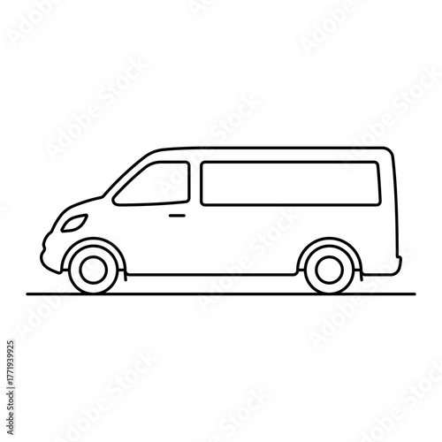Minivan icon. Black outline linear silhouette. Editable strokes. Side view. Vector simple flat graphic illustration. Isolated object on a white background.