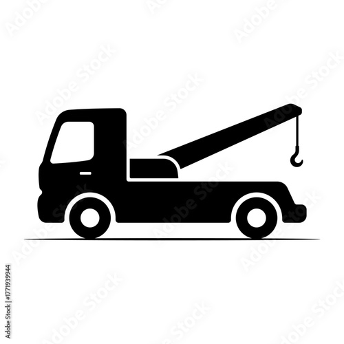 Tow truck icon. Black silhouette. Side view. Vector simple flat graphic illustration. Isolated object on a white background.