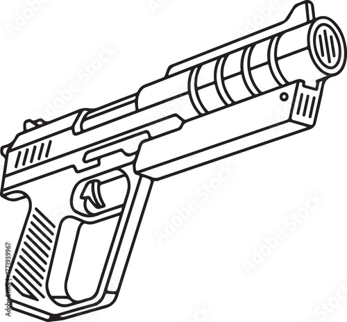 Futuristic handgun concept art line drawing weapon design sci-fi firearm blueprint futuristic weaponry stylized pistol concept