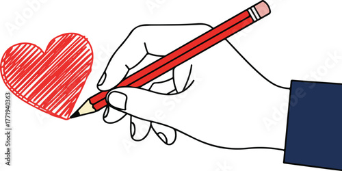 Hand drawing a red heart shape with a red pencil sketch style art romantic symbol of love and affection creative expression