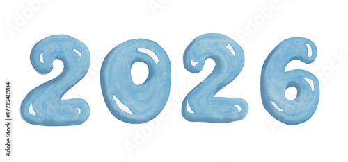 2026 New year. Watercolor illustration 