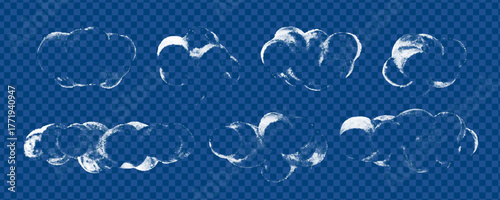 Noisy grainy texture. Gradient distress overlay texture. Rough grunge background. White clouds. Foam. Smoke.  Stamp design.