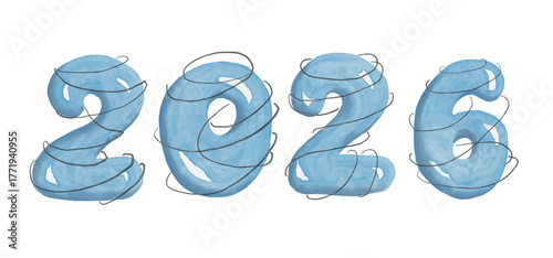 2026 New year. Watercolor illustration 