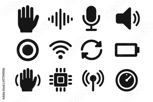 Glove control fingers icon dial microphone gesture vector haptic antenna feedback voice
