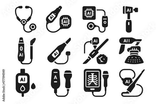 Medical vector robotic blood endoscope ai reflex scalpel probe digital icon