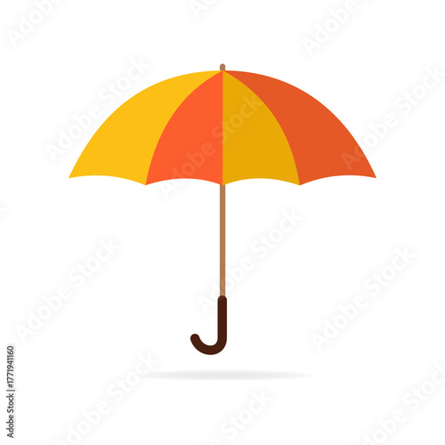 umbrella icon. Bright umbrella in warm colors stands out against a simple background, symbolizing protection and warmth during rainy days
