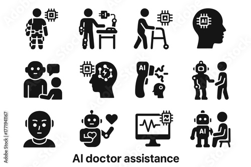 Robot mental therapy bot monitor icons ai vector healthcare speech icon relief