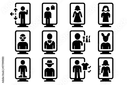 Mirror icons clothing vector virtual accessories hairstyle augmented eyewear icon makeup preview