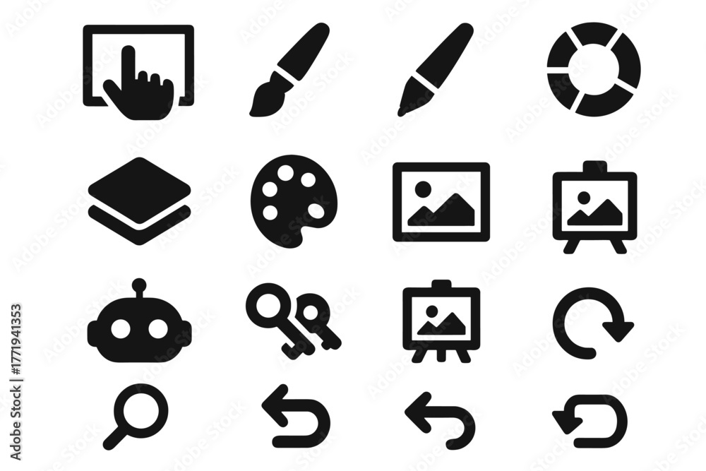 Fototapeta premium Canvas art vector shortcut stack interface pen zoom color gallery icon digital