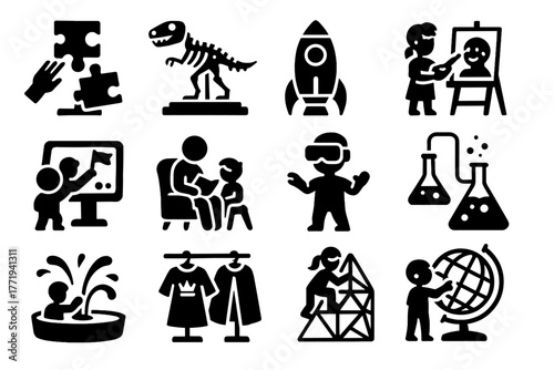 Museum climbing exhibit children game screen interactive dinosaur icon simulator s station