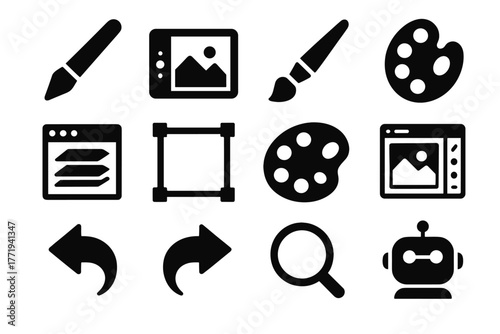 Interface brush button mixer art undo vector tools app drawing icon digital
