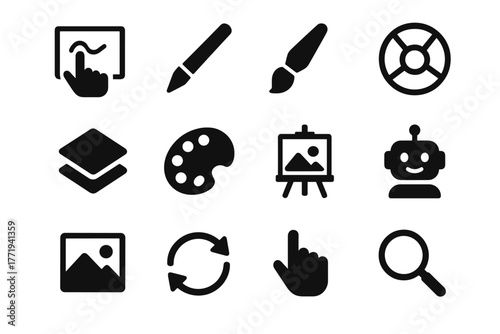 Ai digital tool zoom easel art frame menu icon gallery stylus icons