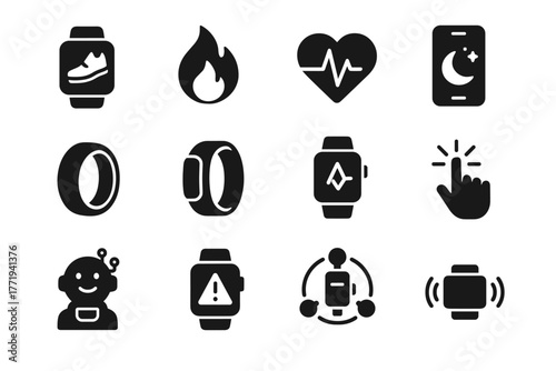 Icon interface health monitor set vector rate alert motor fitness counter