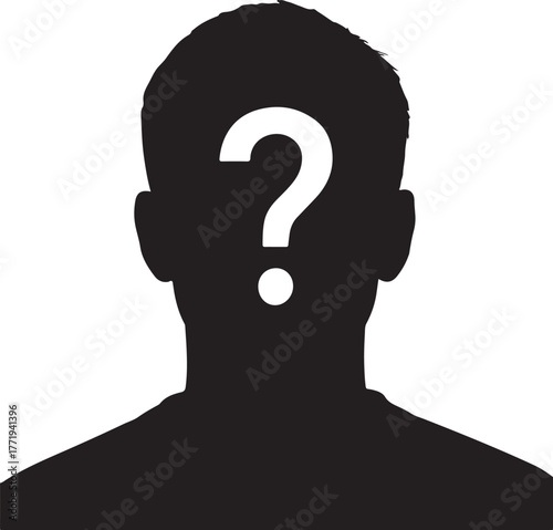 Anonymous person silhouette with question mark symbol on head revealing mystery and unknown identity concept
