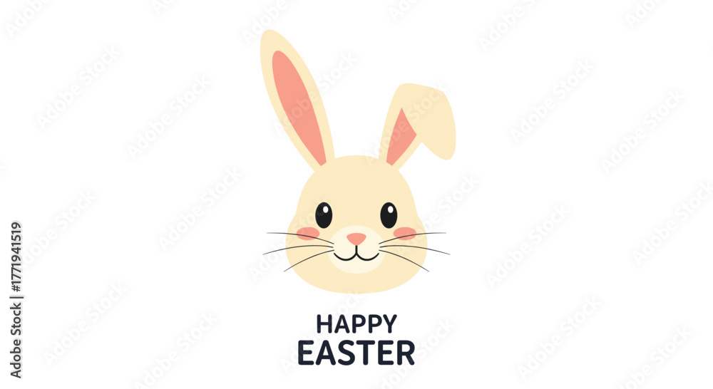 Fototapeta premium Cute cartoon bunny face with happy easter text.