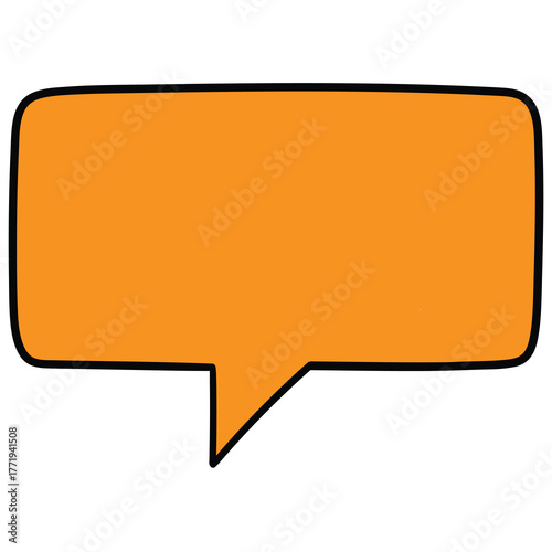 Hand-drawn cartoon empty orange speech bubble on a white background.